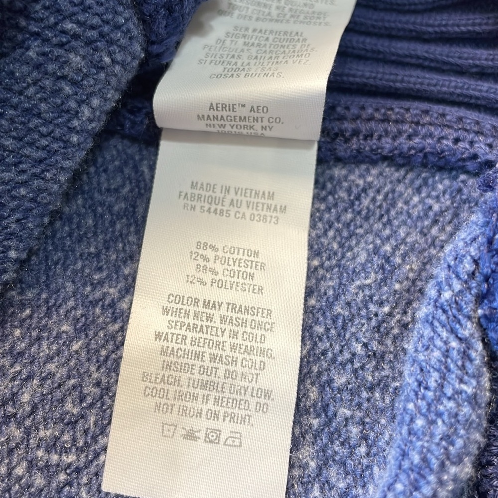 AERIE Down-To-Earth Crewneck Sweatshirt Checked Out Faded Blue Ribbed Oversize S - Picture 9 of 15